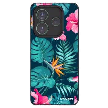 Picasee silikonový černý obal pro Xiaomi Redmi Note 14 5G - Pink Monstera