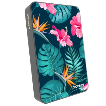 Picasee Powerbanka s MagSafe 10 000 mAh Šedá - Pink Monstera