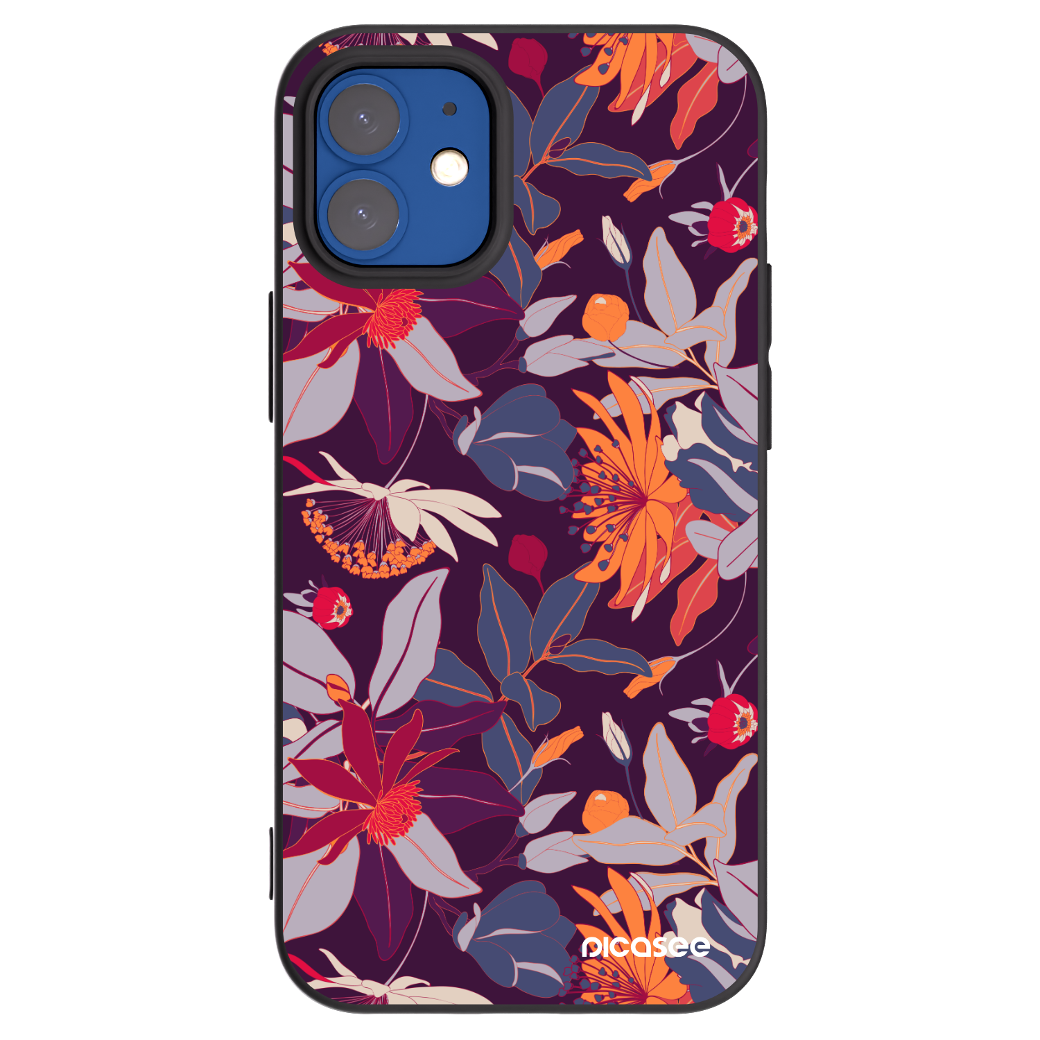 Picasee silikonový černý obal pro Apple iPhone 12 mini - Purple Leaf
