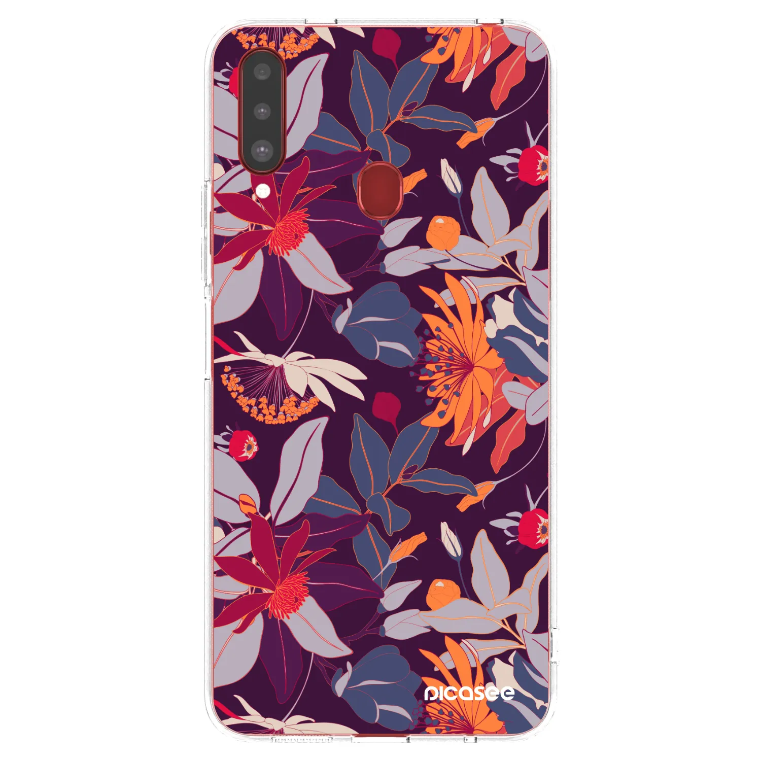 Picasee silikonový průhledný obal pro Samsung Galaxy A20s - Purple Leaf