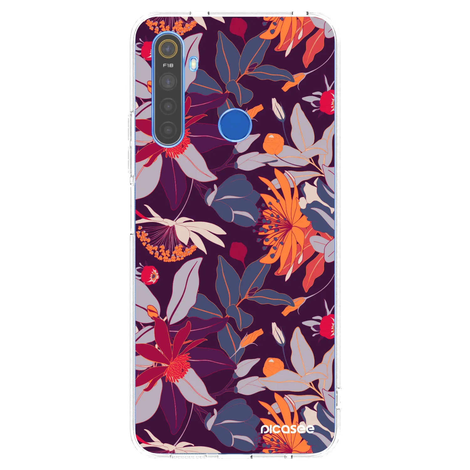 Picasee silikonový průhledný obal pro Realme 5 - Purple Leaf