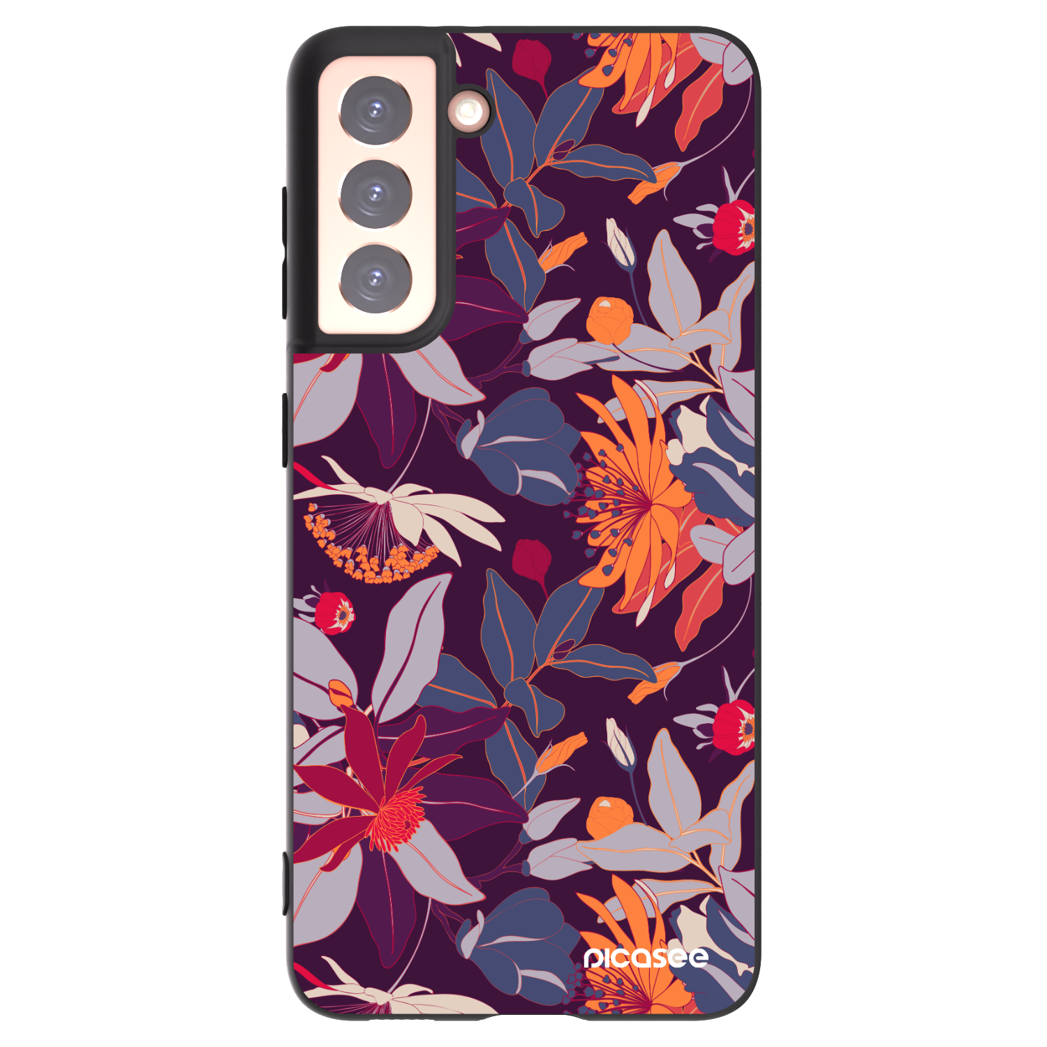Picasee silikonový černý obal pro Samsung Galaxy S21 5G G991B - Purple Leaf