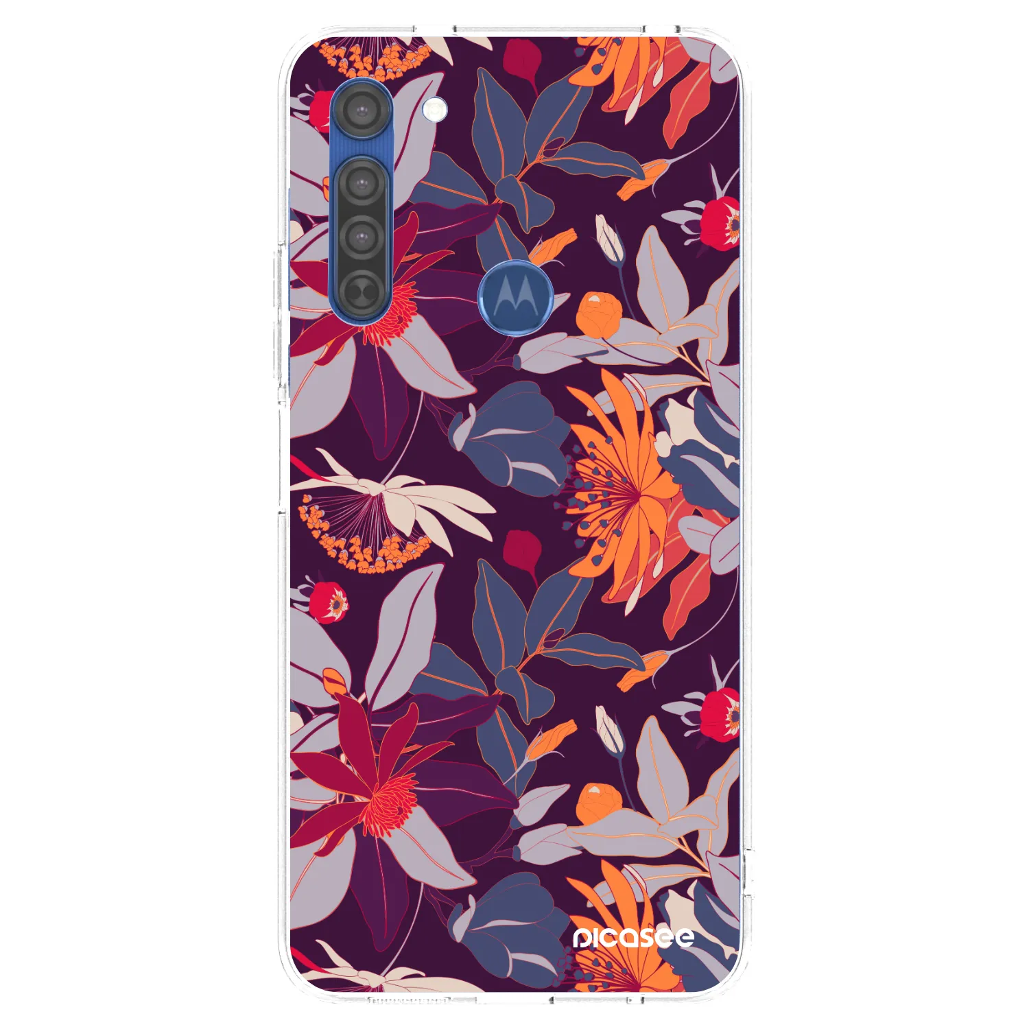 Picasee silikonový průhledný obal pro Motorola Moto G8 - Purple Leaf
