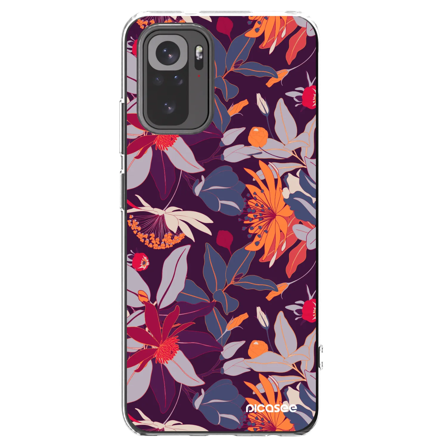 Picasee silikonový průhledný obal pro Xiaomi Redmi Note 10 - Purple Leaf