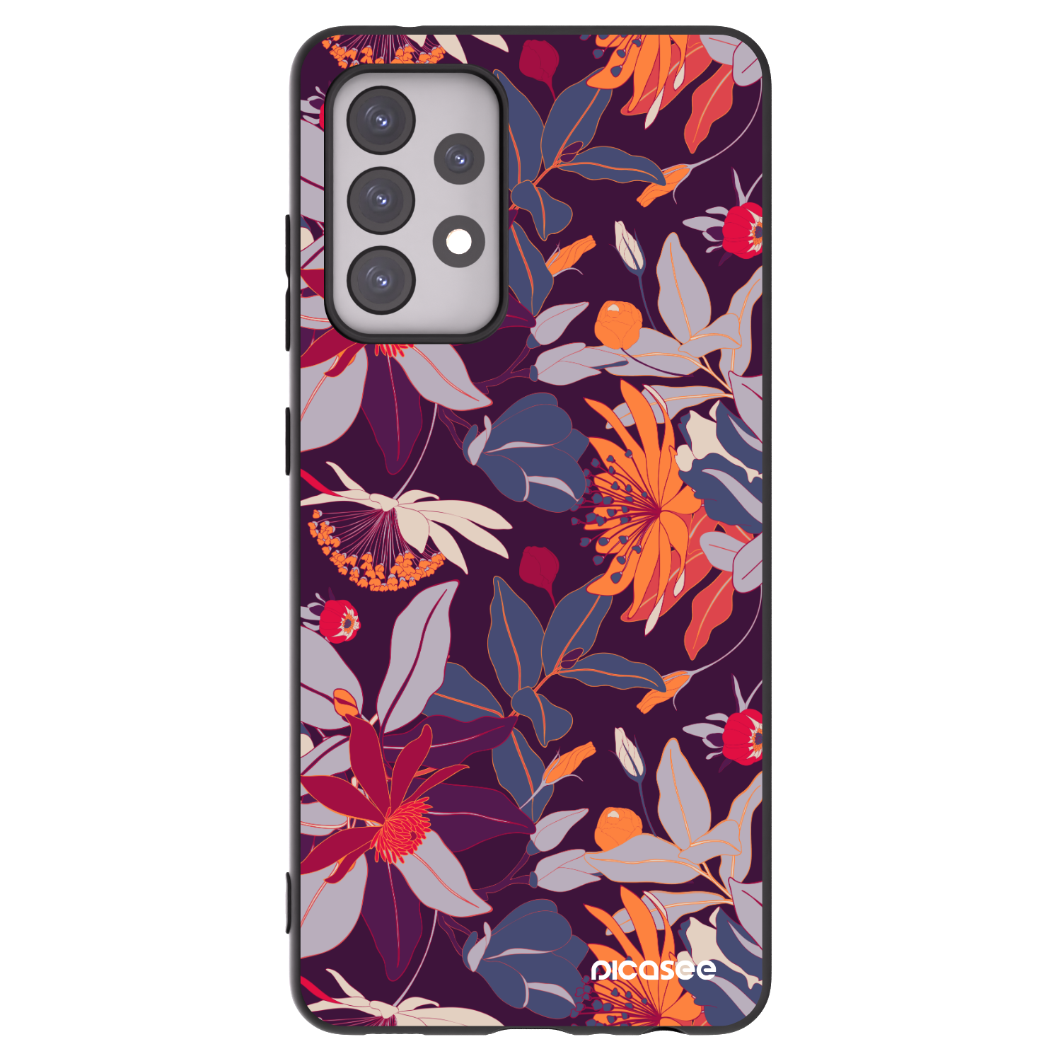 Picasee silikonový černý obal pro Samsung Galaxy A52 5G A525F - Purple Leaf
