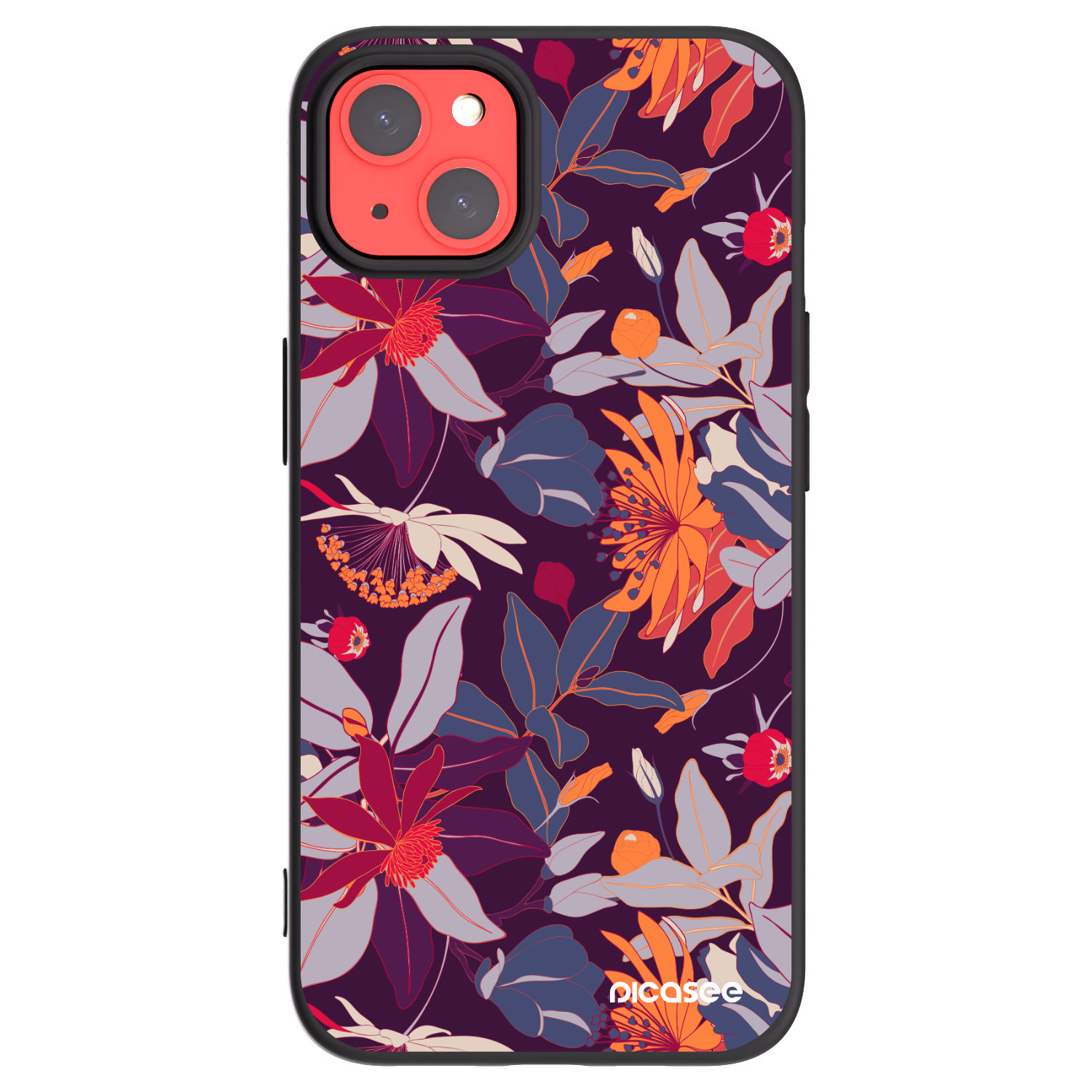 Picasee silikonový černý obal pro Apple iPhone 13 - Purple Leaf