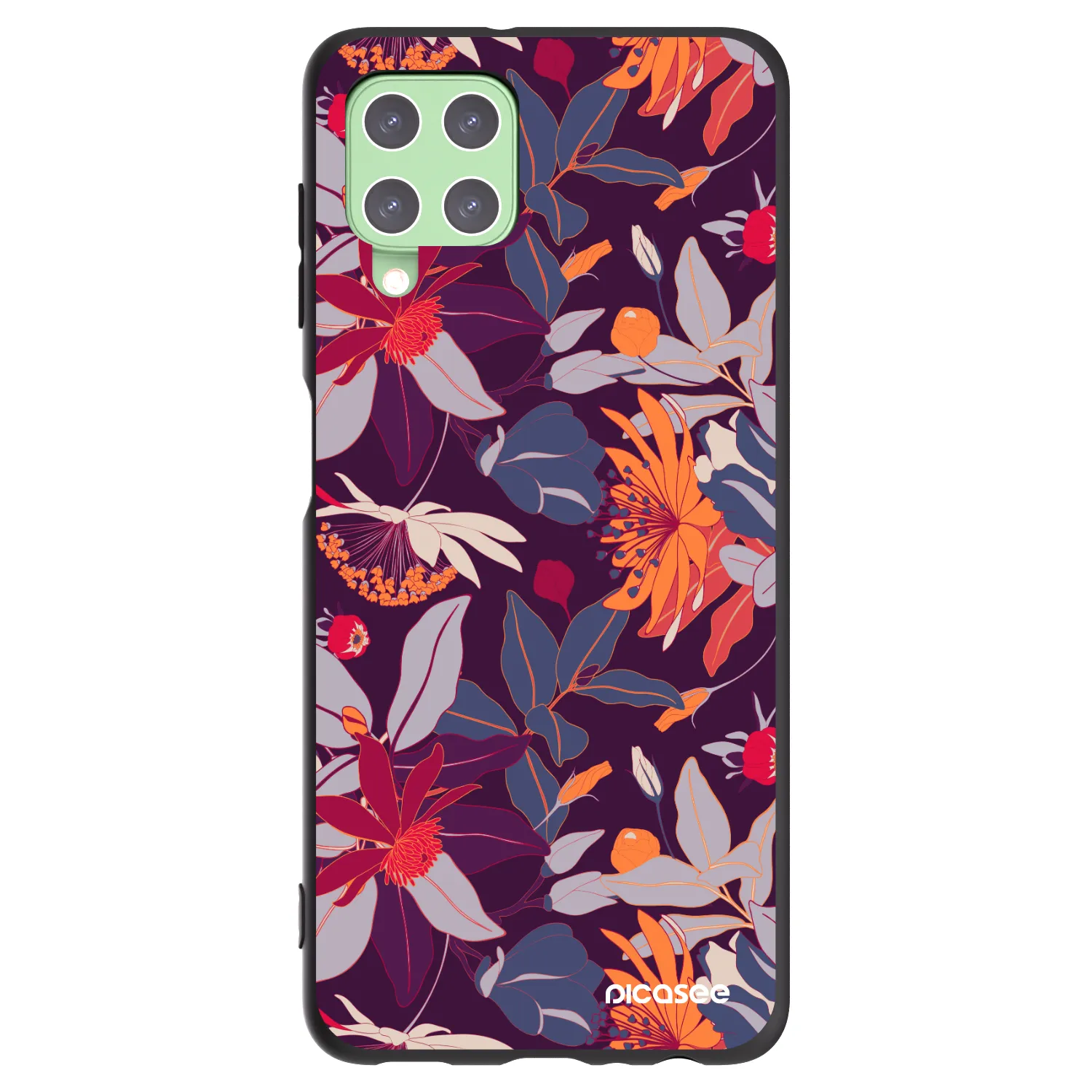 Picasee silikonový černý obal pro Samsung Galaxy A22 A225F 4G - Purple Leaf