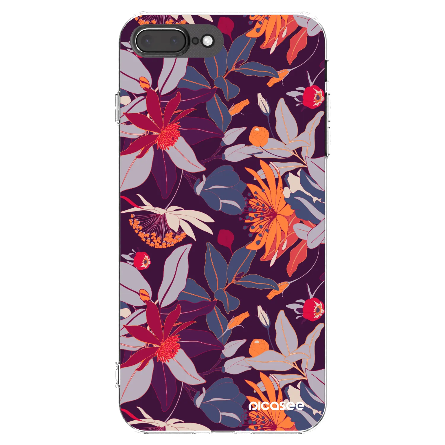 Picasee silikonový průhledný obal pro Apple iPhone 7 Plus - Purple Leaf