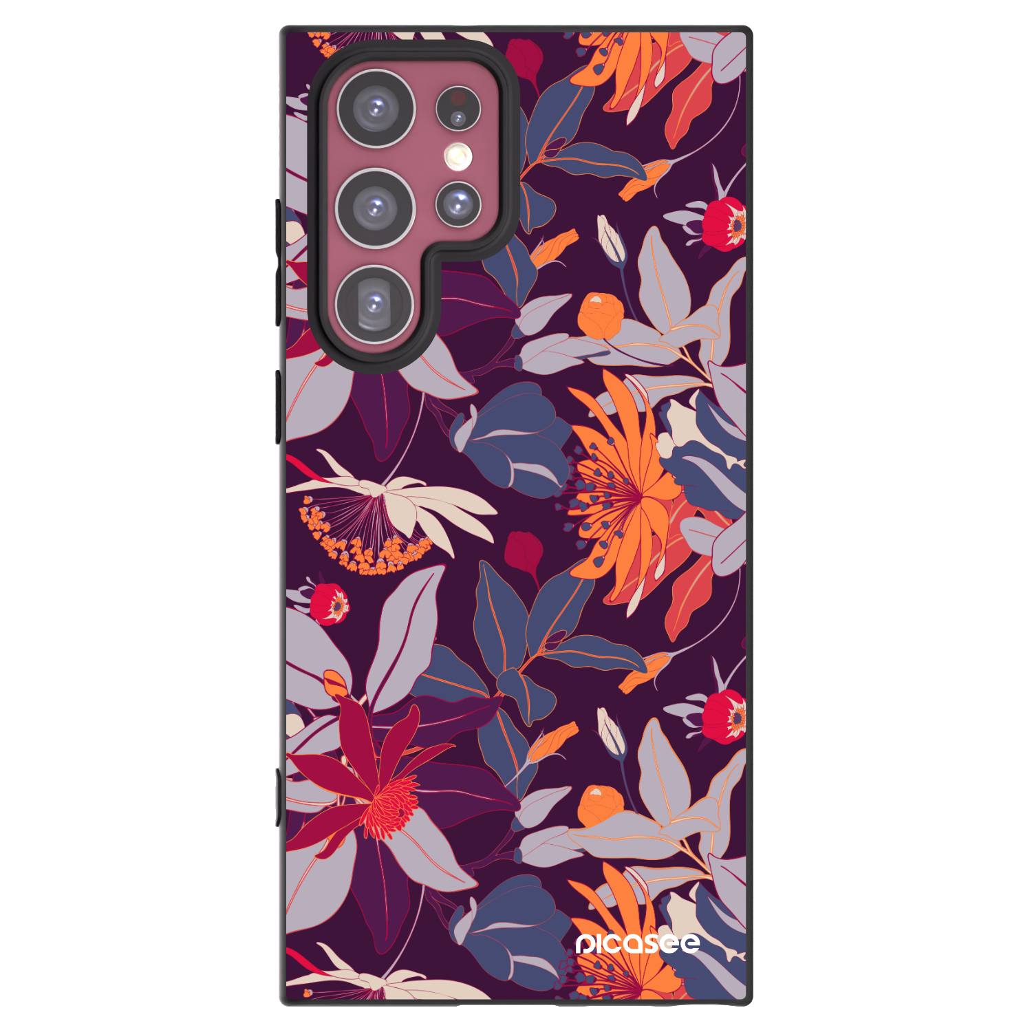 Picasee silikonový černý obal pro Samsung Galaxy S22 Ultra 5G - Purple Leaf