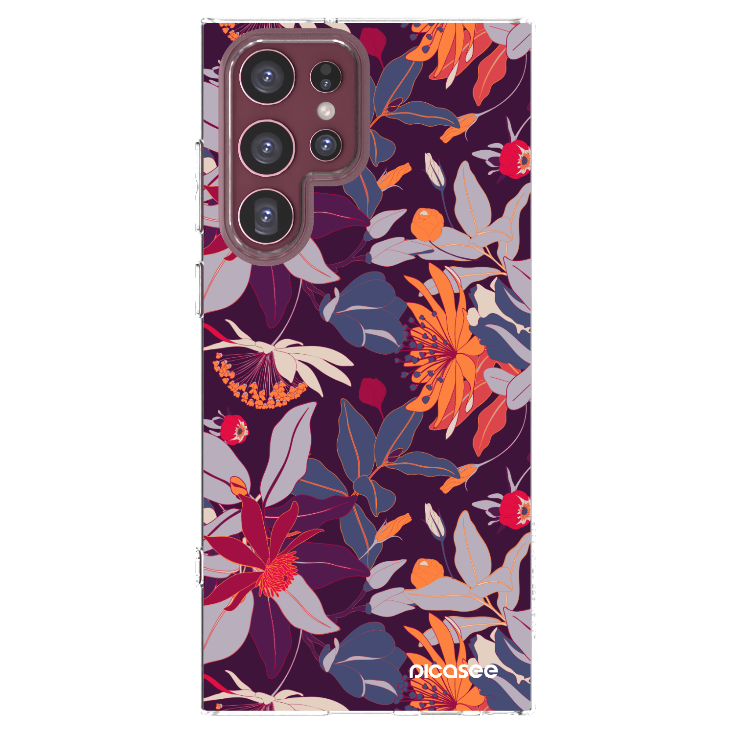 Picasee silikonový průhledný obal pro Samsung Galaxy S22 Ultra 5G - Purple Leaf