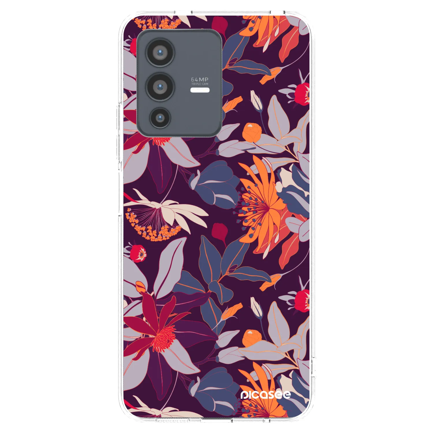 Picasee silikonový průhledný obal pro Vivo V23 5G - Purple Leaf