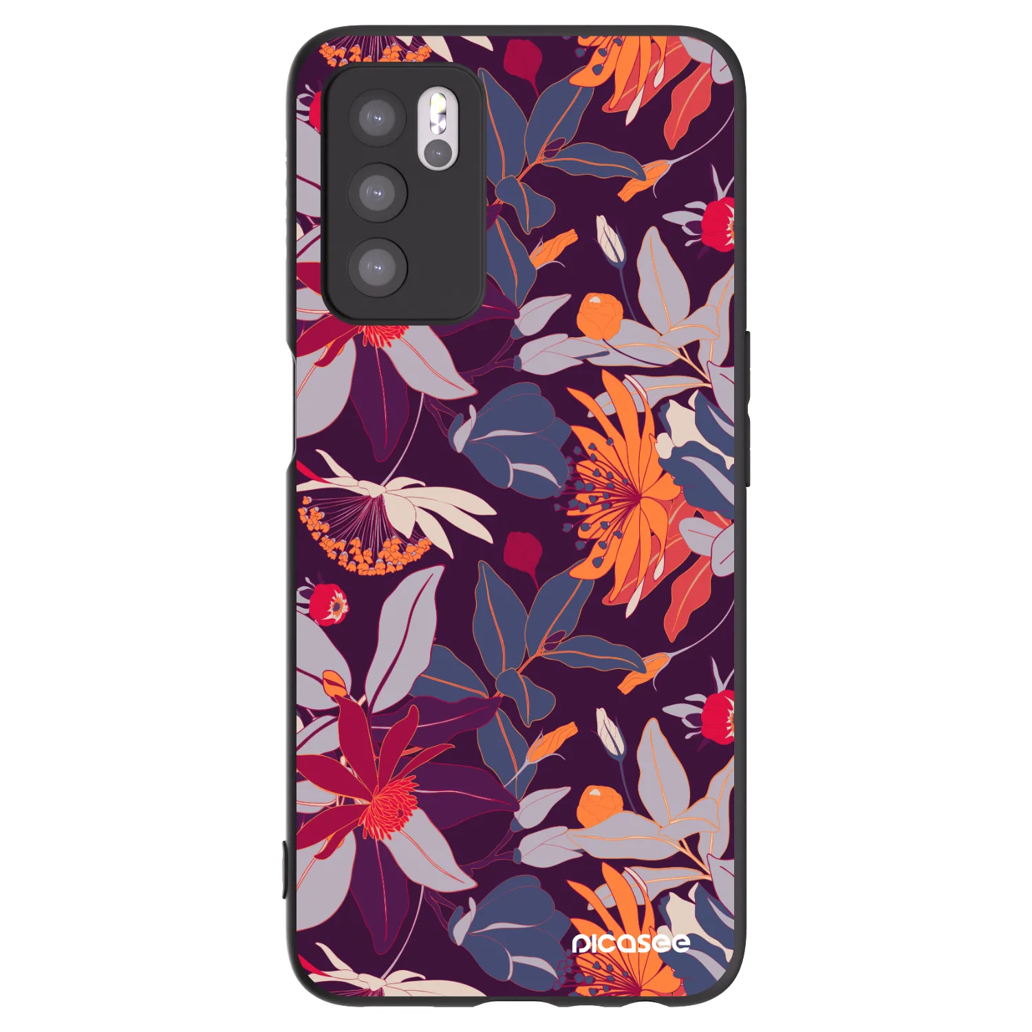 Picasee silikonový černý obal pro OPPO A16s - Purple Leaf