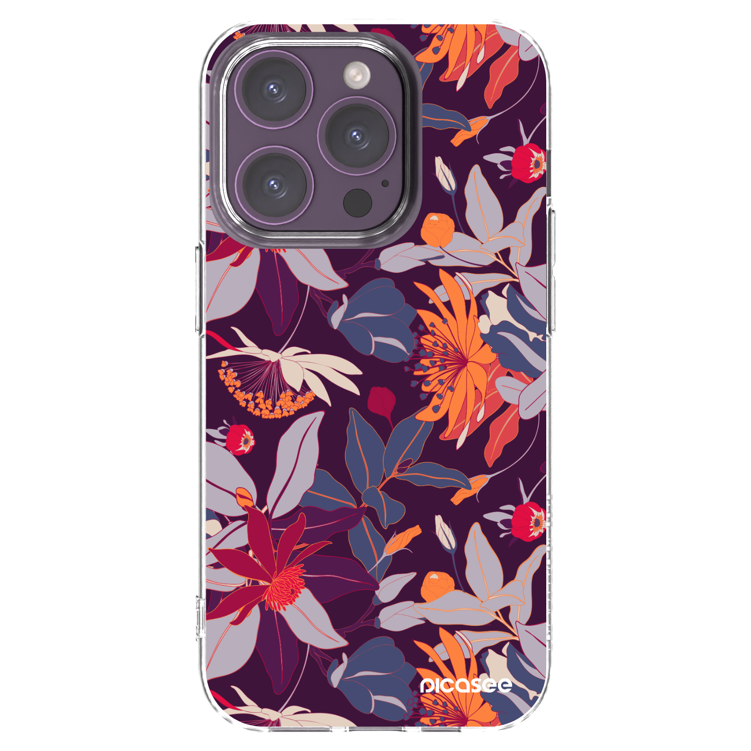 Picasee silikonový průhledný obal pro Apple iPhone 14 Pro - Purple Leaf