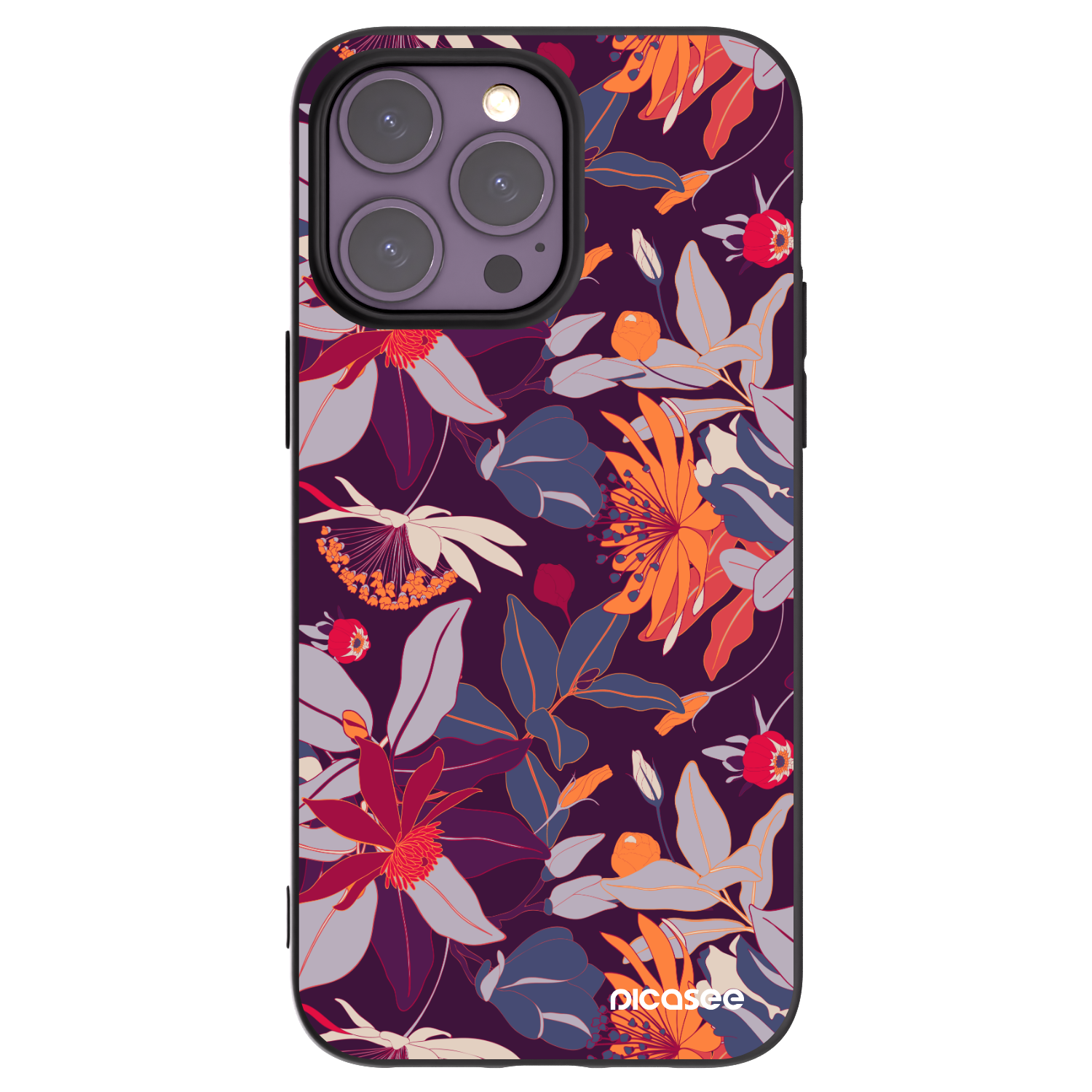 Picasee silikonový černý obal pro Apple iPhone 14 Pro Max - Purple Leaf