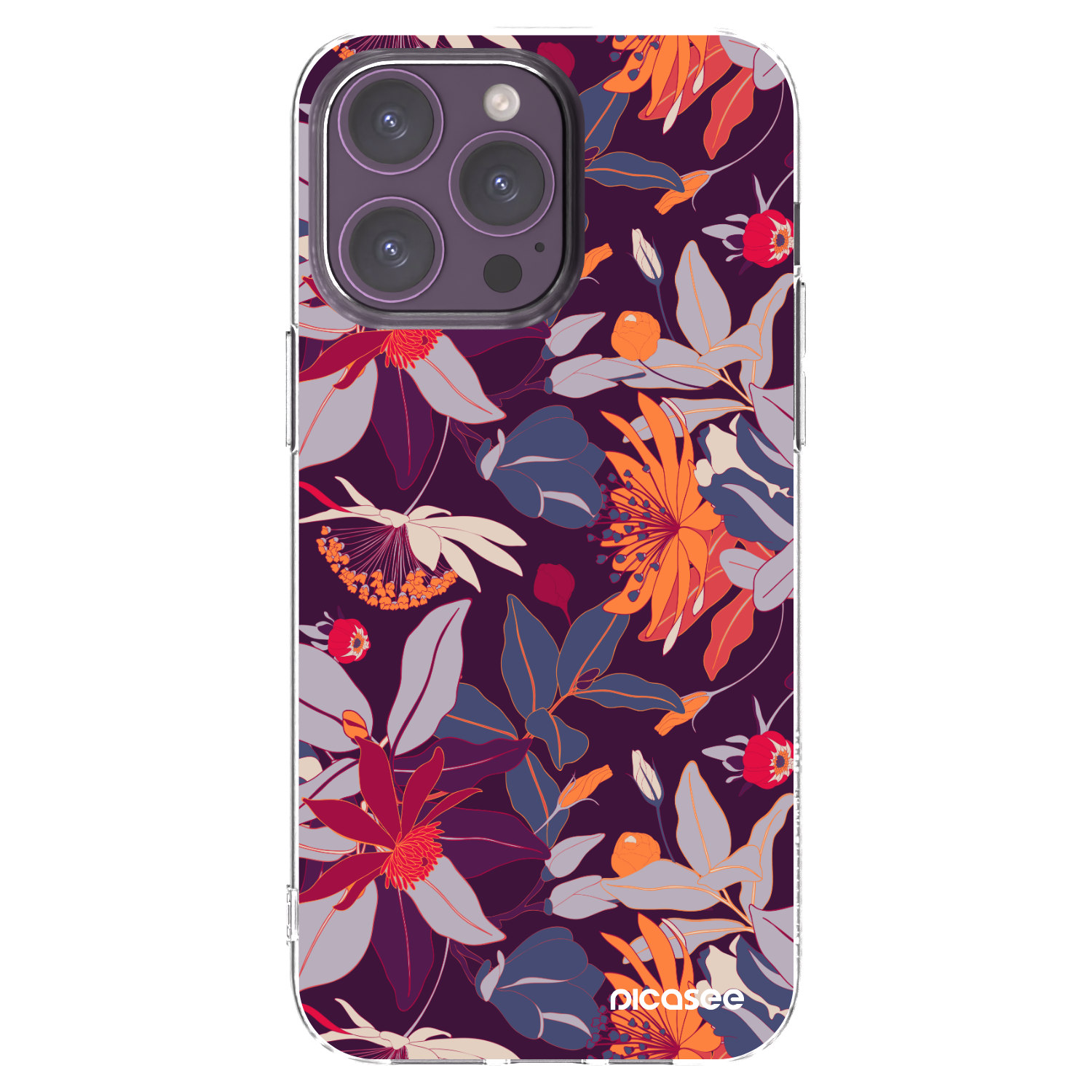 Picasee silikonový průhledný obal pro Apple iPhone 14 Pro Max - Purple Leaf