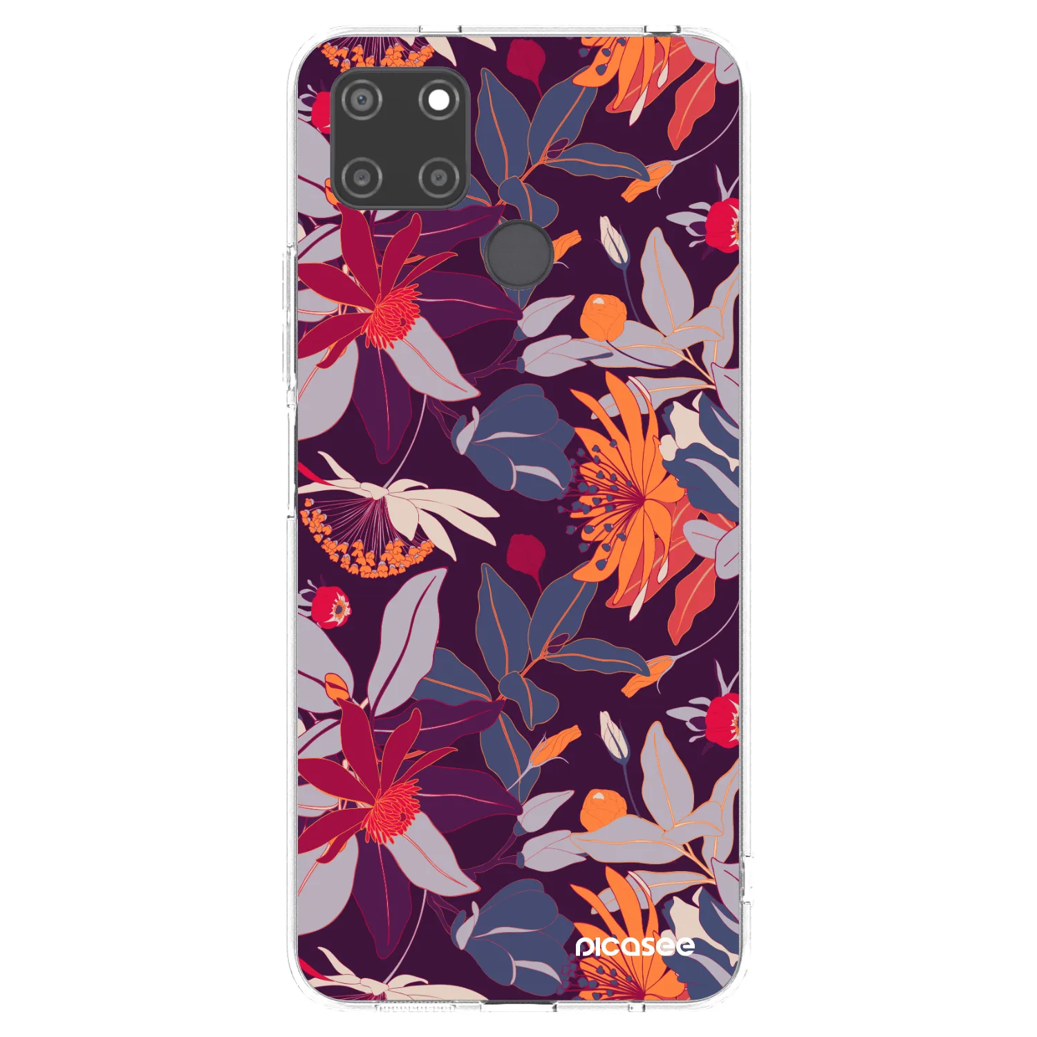 Picasee silikonový průhledný obal pro Realme C21Y - Purple Leaf