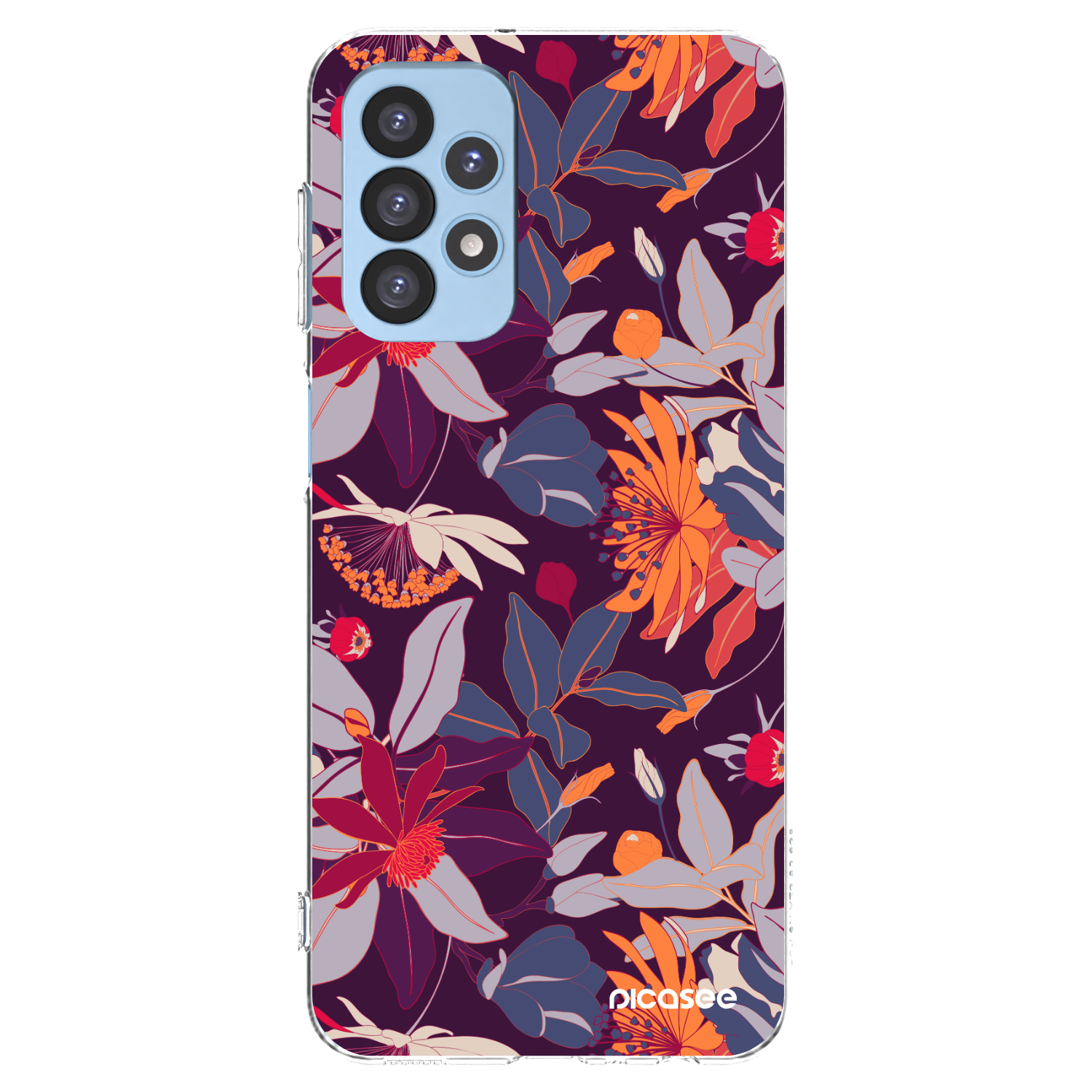Picasee silikonový průhledný obal pro Samsung Galaxy A23 A235F 4G - Purple Leaf