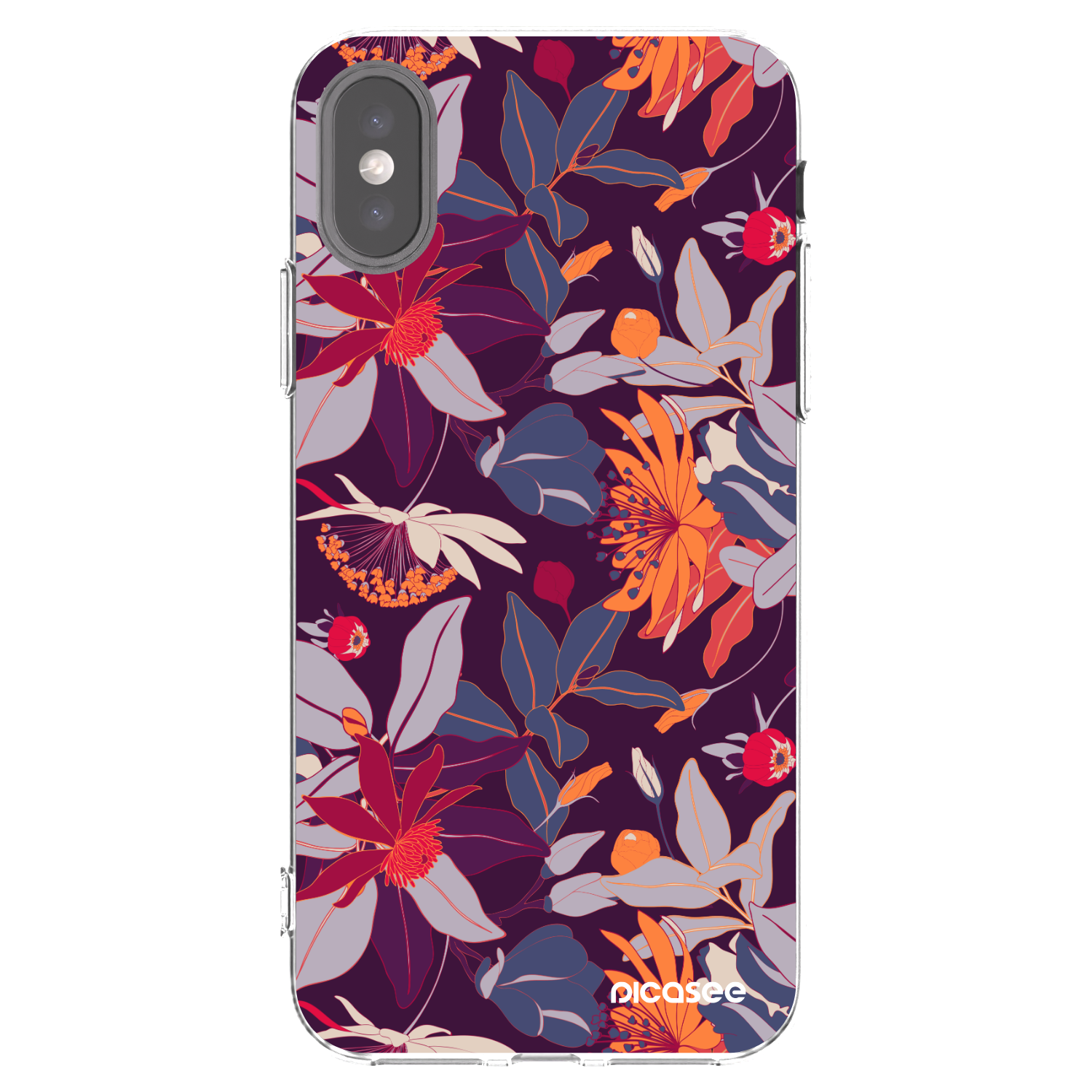 Picasee silikonový průhledný obal pro Apple iPhone X/XS - Purple Leaf