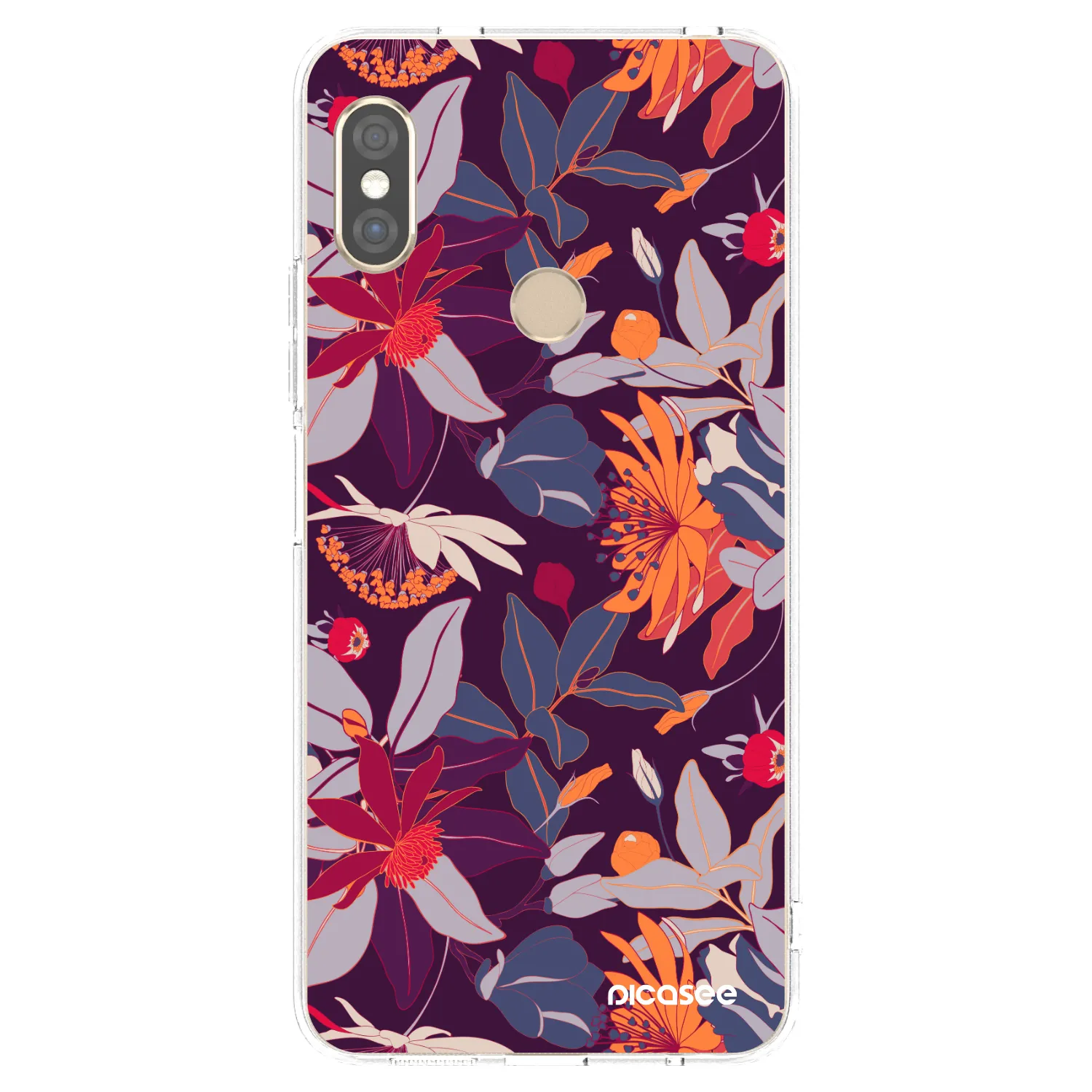 Picasee silikonový průhledný obal pro Xiaomi Redmi Note 5 Global - Purple Leaf