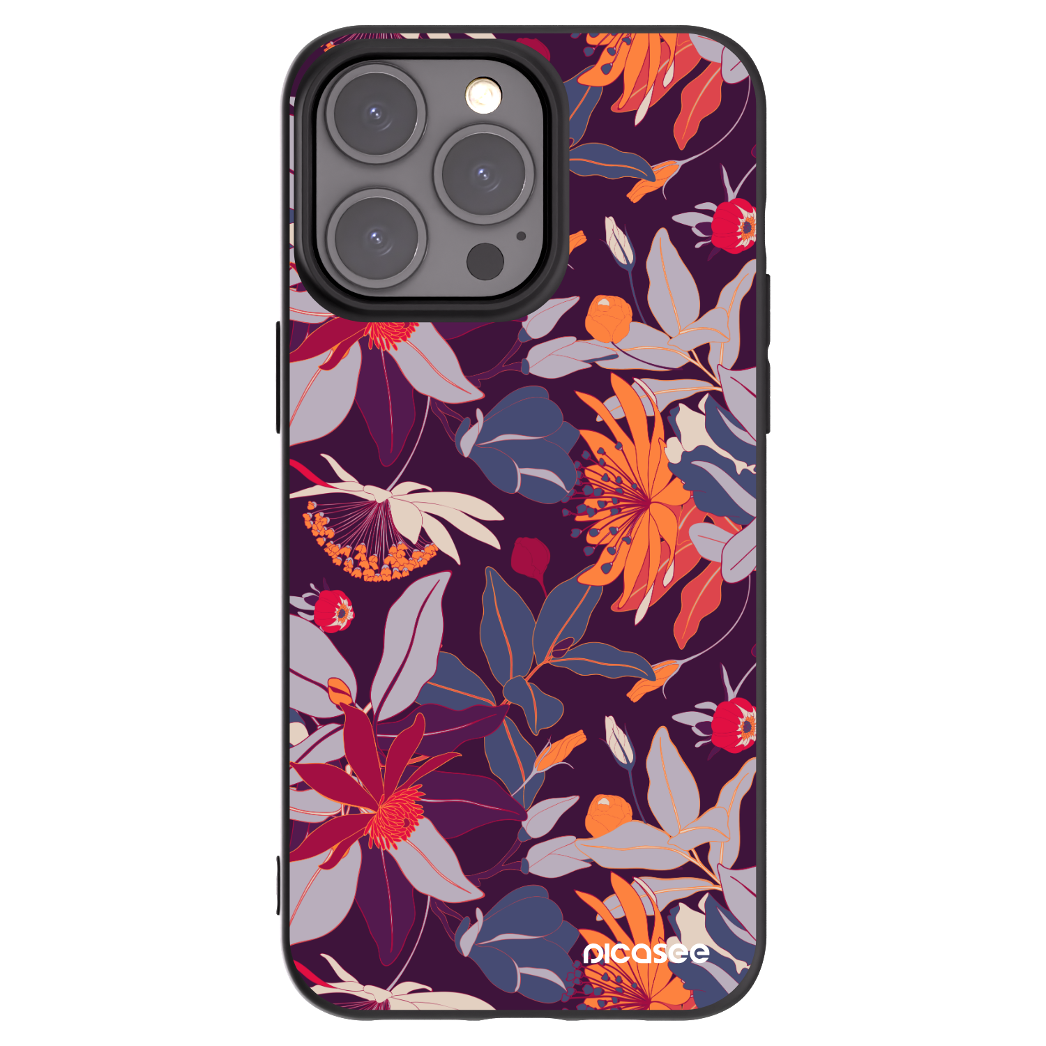 Picasee silikonový černý obal pro Apple iPhone 15 Pro Max - Purple Leaf