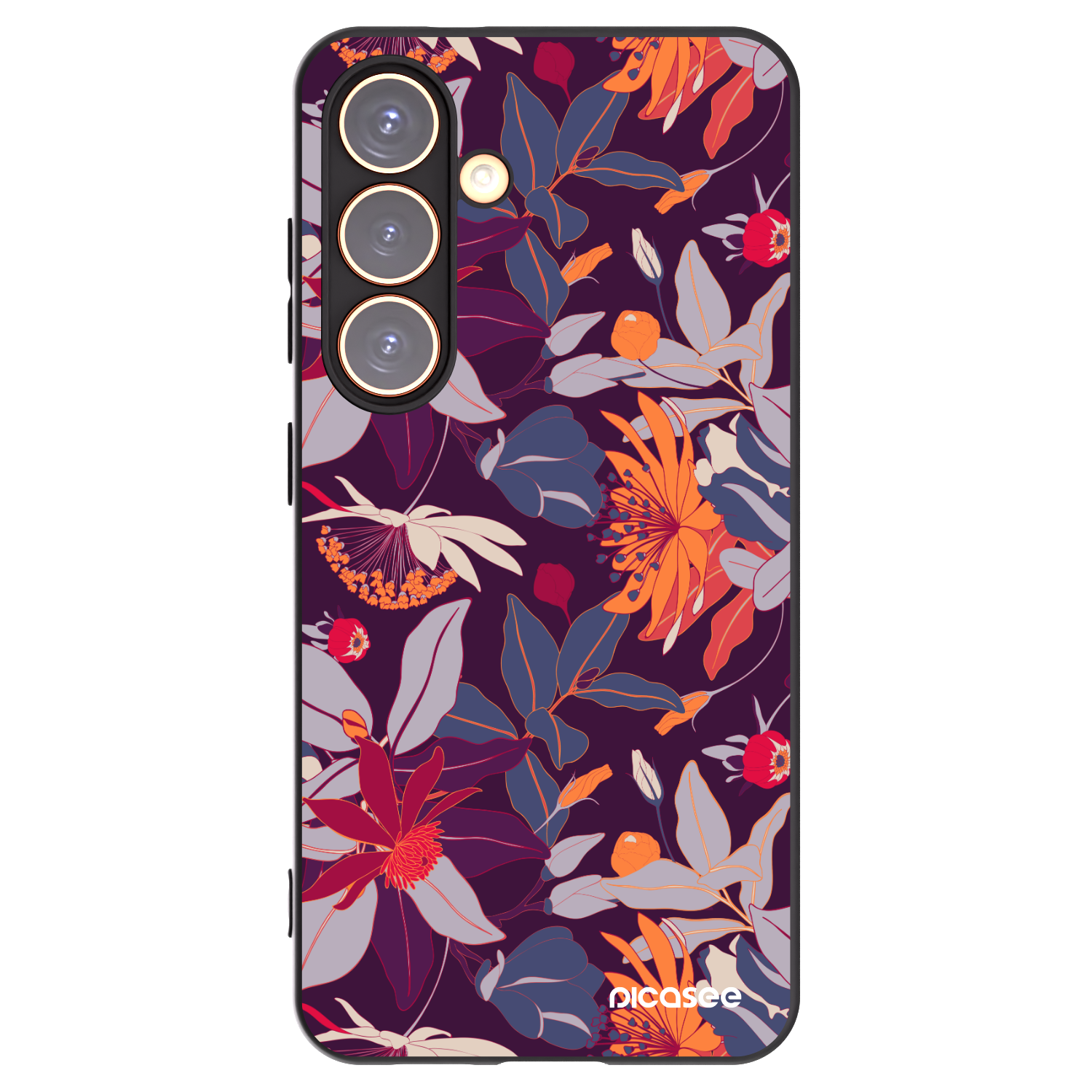 Picasee silikonový černý obal pro Samsung Galaxy S24 S921B 5G - Purple Leaf