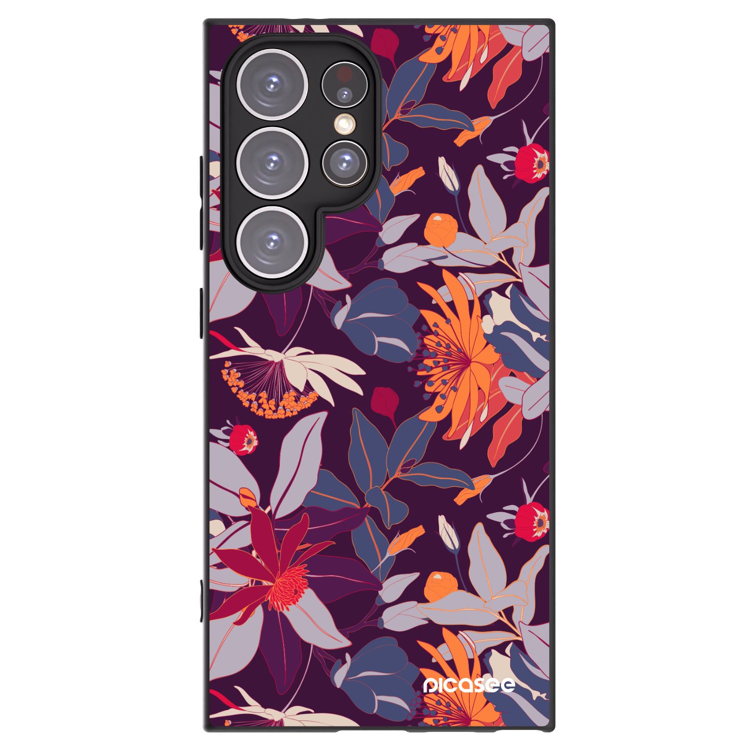 Picasee silikonový černý obal pro Samsung Galaxy S24 Ultra S928B 5G - Purple Leaf