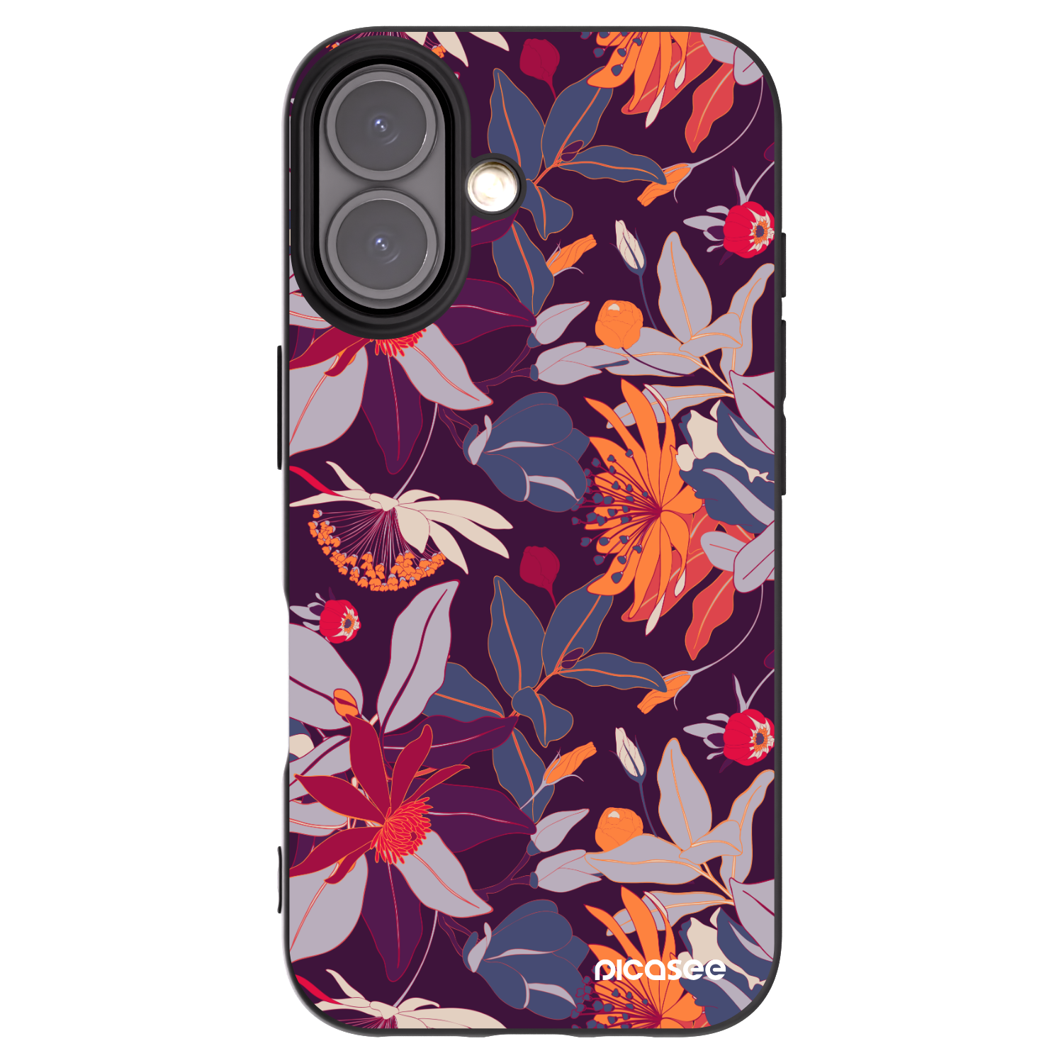 Picasee silikonový černý obal pro Apple iPhone 16 - Purple Leaf