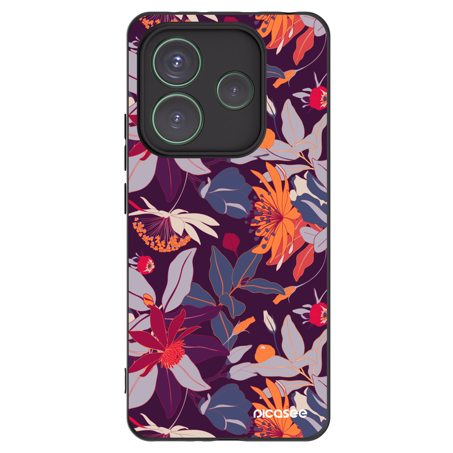 Picasee silikonový černý obal pro Xiaomi Redmi Note 14 5G - Purple Leaf