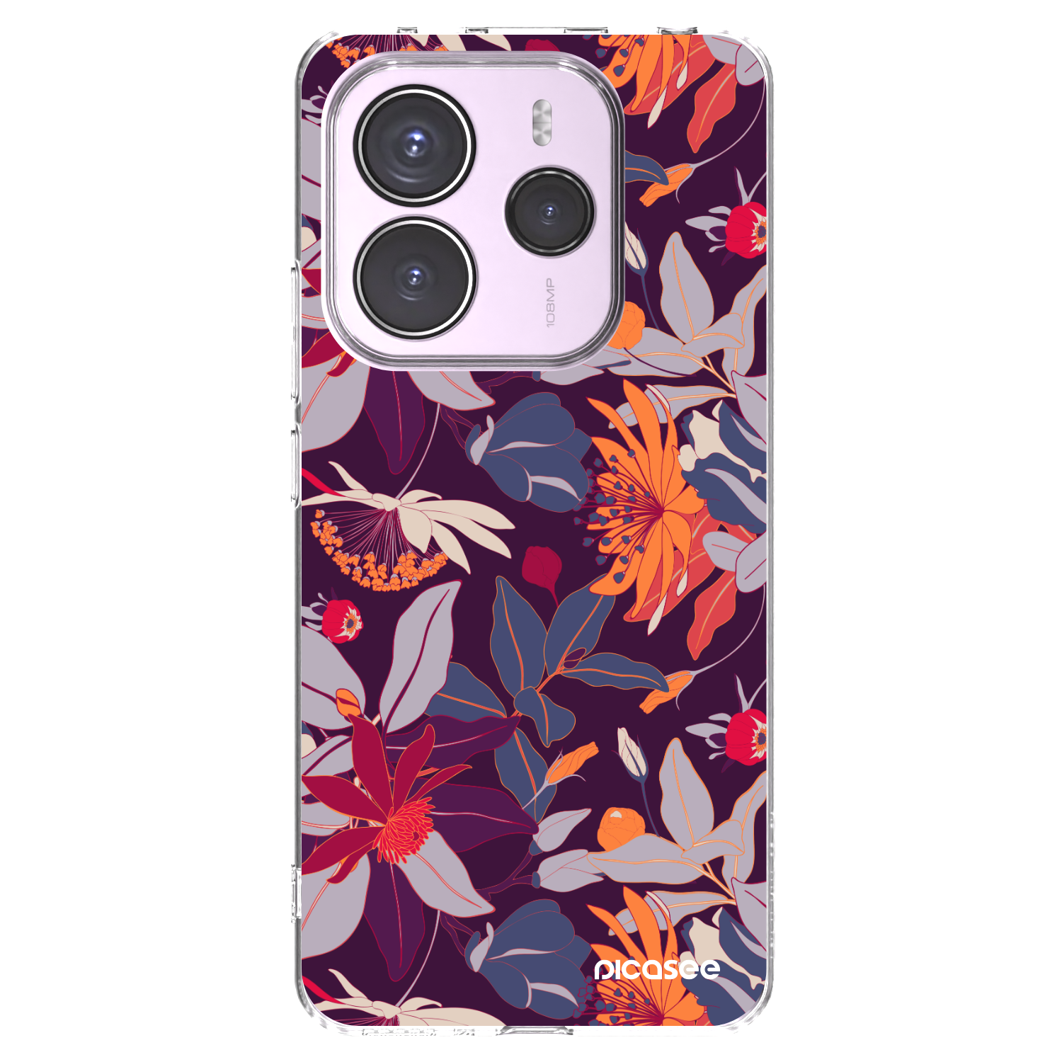 Picasee silikonový průhledný obal pro Xiaomi Redmi Note 14 5G - Purple Leaf