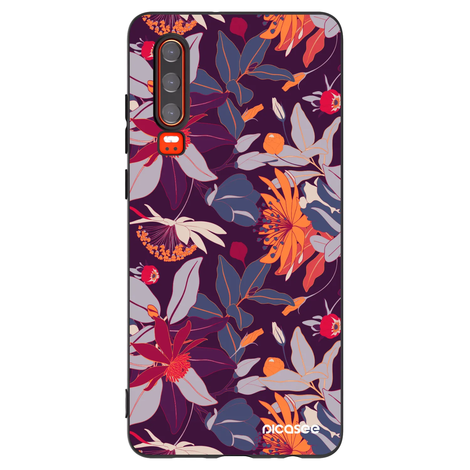 Picasee silikonový černý obal pro Huawei P30 - Purple Leaf