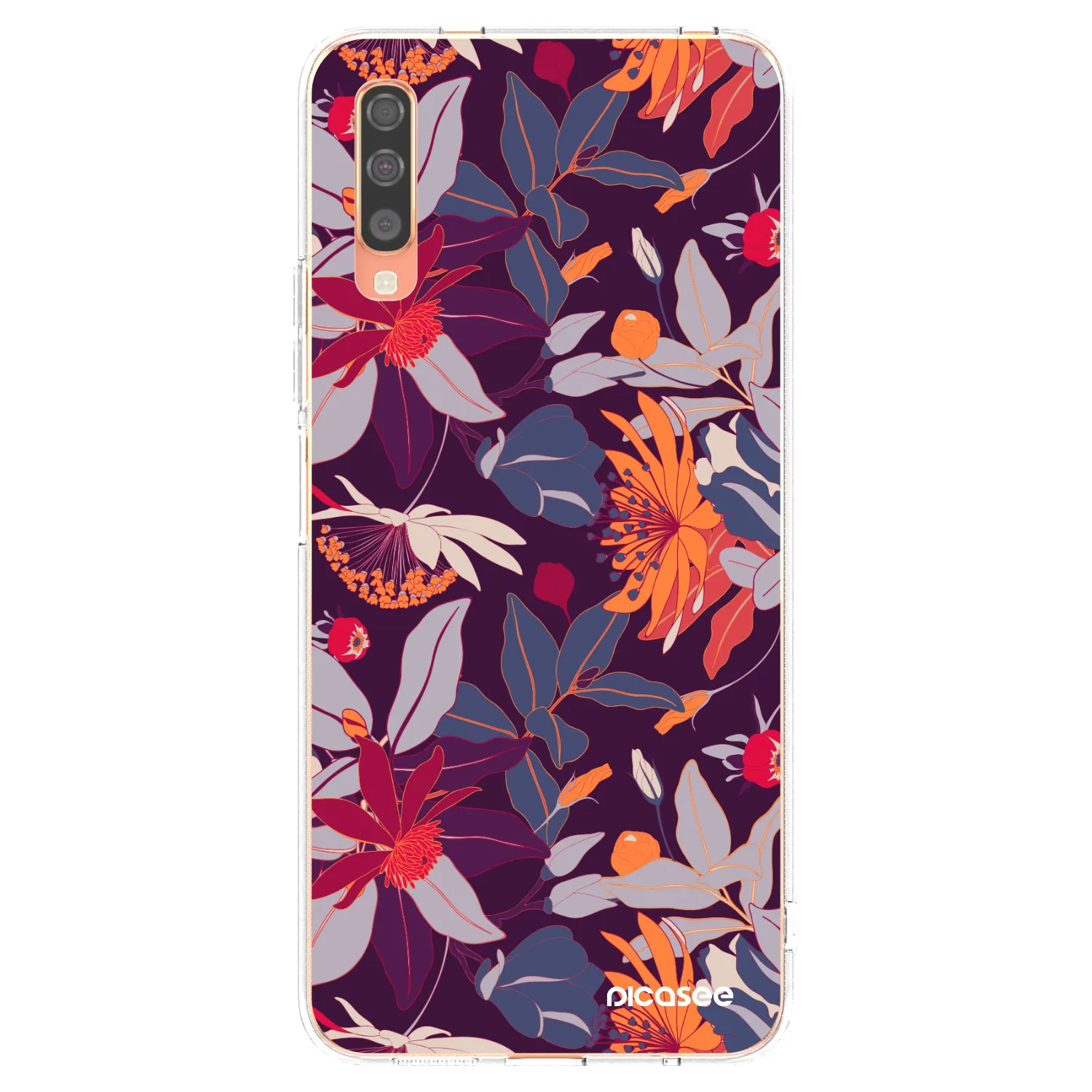 Picasee silikonový průhledný obal pro Samsung Galaxy A70 A705F - Purple Leaf