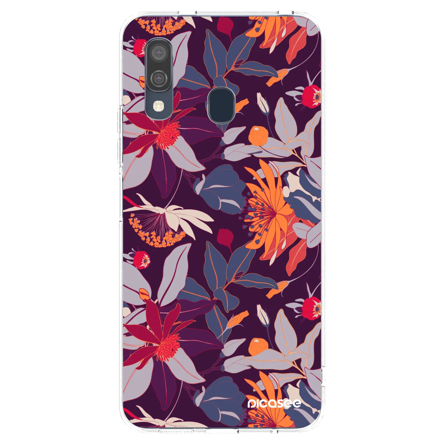 Picasee silikonový průhledný obal pro Samsung Galaxy A40 A405F - Purple Leaf