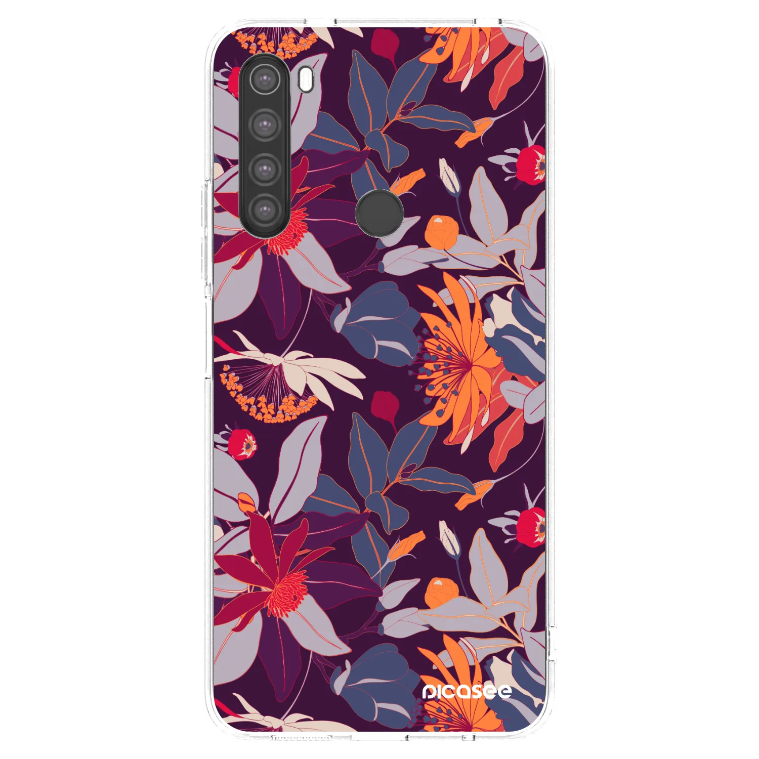 Picasee silikonový průhledný obal pro Xiaomi Redmi Note 8 - Purple Leaf