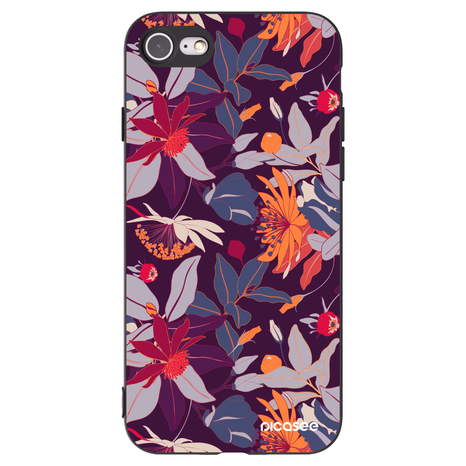 Picasee silikonový černý obal pro Apple iPhone SE 2020 - Purple Leaf