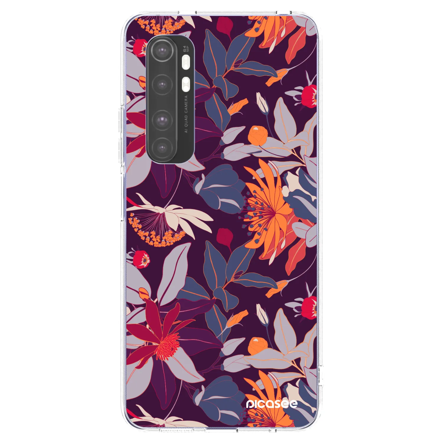 Picasee silikonový průhledný obal pro Xiaomi Mi Note 10 Lite - Purple Leaf