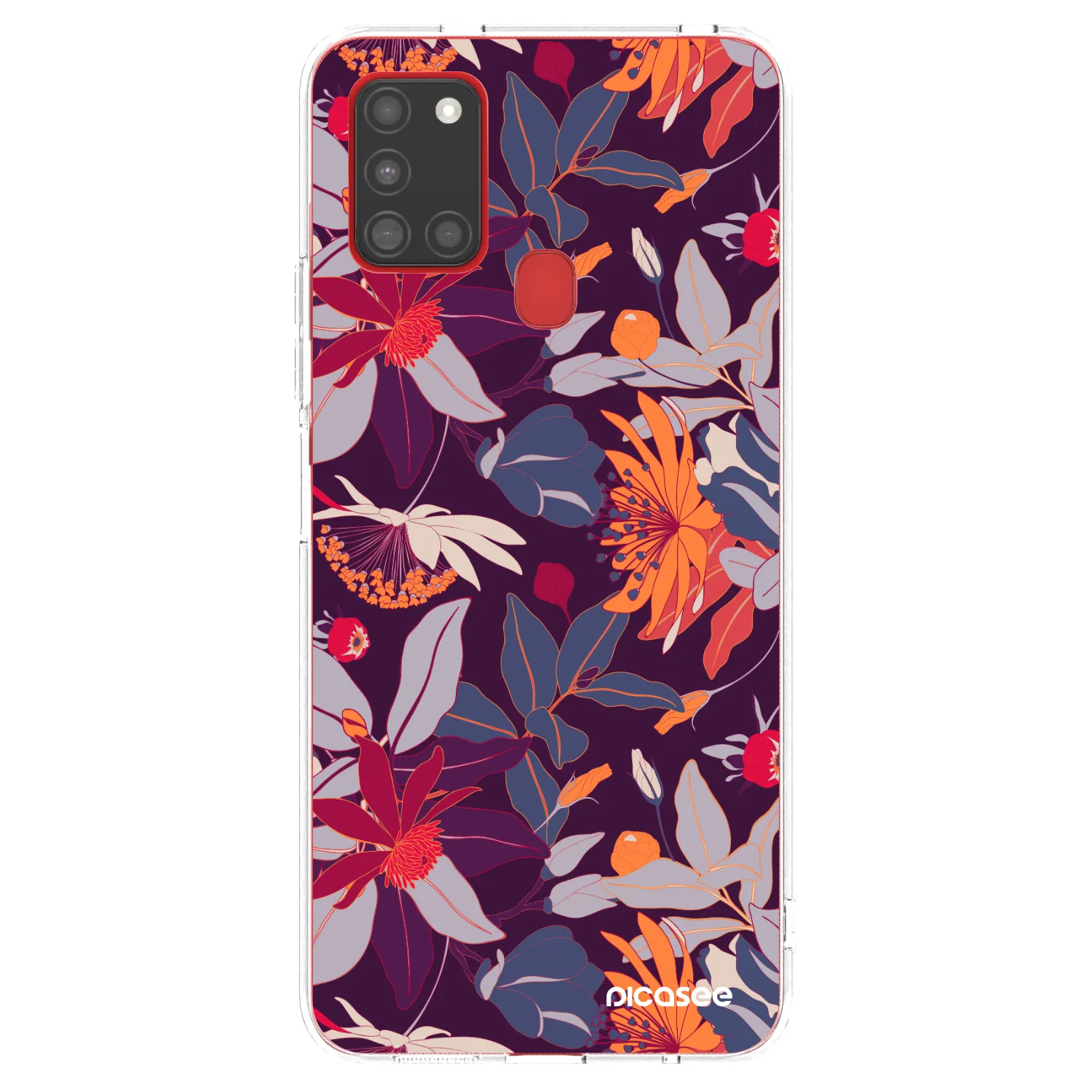 Picasee silikonový průhledný obal pro Samsung Galaxy A21s - Purple Leaf
