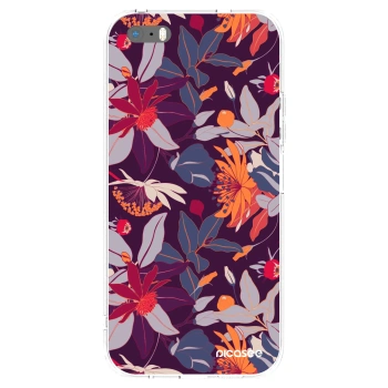 Picasee silikonový průhledný obal pro Apple iPhone 5/5S/SE - Purple Leaf