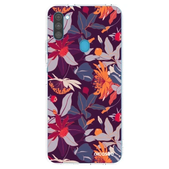 Picasee silikonový průhledný obal pro Samsung Galaxy M11 - Purple Leaf