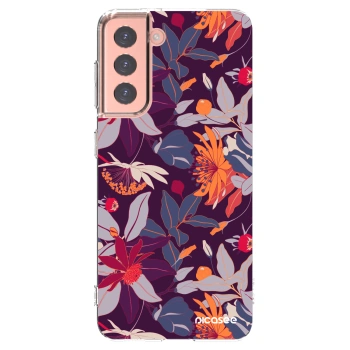 Picasee silikonový průhledný obal pro Samsung Galaxy S21 5G G991B - Purple Leaf