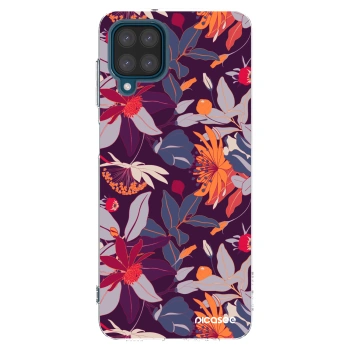 Picasee silikonový průhledný obal pro Samsung Galaxy A12 A125F - Purple Leaf