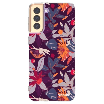 Picasee silikonový průhledný obal pro Samsung Galaxy S21+ 5G G996F - Purple Leaf