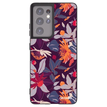 Picasee silikonový černý obal pro Samsung Galaxy S21 Ultra 5G G998B - Purple Leaf