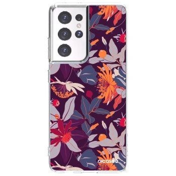 Picasee silikonový průhledný obal pro Samsung Galaxy S21 Ultra 5G G998B - Purple Leaf