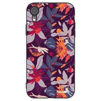 Picasee silikonový černý obal pro Apple iPhone XR - Purple Leaf