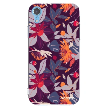 Picasee silikonový průhledný obal pro Apple iPhone XR - Purple Leaf