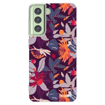 Picasee silikonový průhledný obal pro Samsung Galaxy S21 FE 5G - Purple Leaf