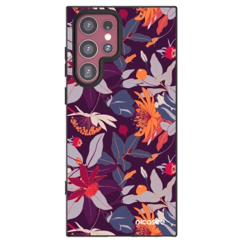 Picasee silikonový černý obal pro Samsung Galaxy S22 Ultra 5G - Purple Leaf