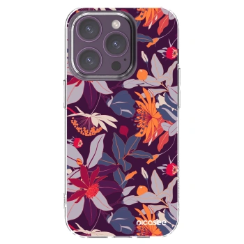 Picasee silikonový průhledný obal pro Apple iPhone 14 Pro - Purple Leaf
