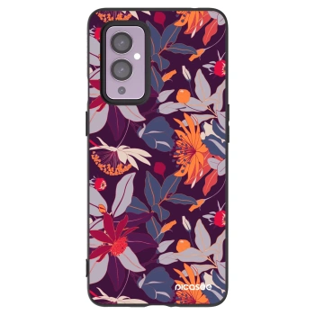 Picasee silikonový černý obal pro OnePlus 9 - Purple Leaf