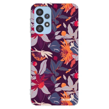Picasee silikonový průhledný obal pro Samsung Galaxy A23 A235F 4G - Purple Leaf